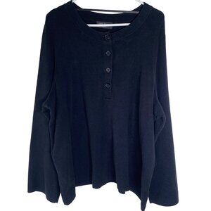 Lane Bryant Henley Knit Sweater Womens 26/28 Black Cotton Blend Long Sleeve Rela